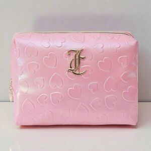 Juicy Couture Pink Iridescent Heart Embossed Large Cosmetic Bag/Travel Bag NWT